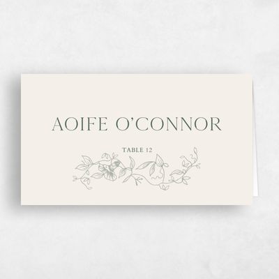 Grayed Hunter, Beige Wedding Place Card - Plumeria