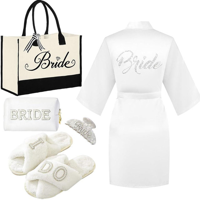 Tkifoda Bride to Be Gifts - Bridal Shower & Wedding Gifts - Bride Tote Bag, Slippers & Robe for Wedding Day