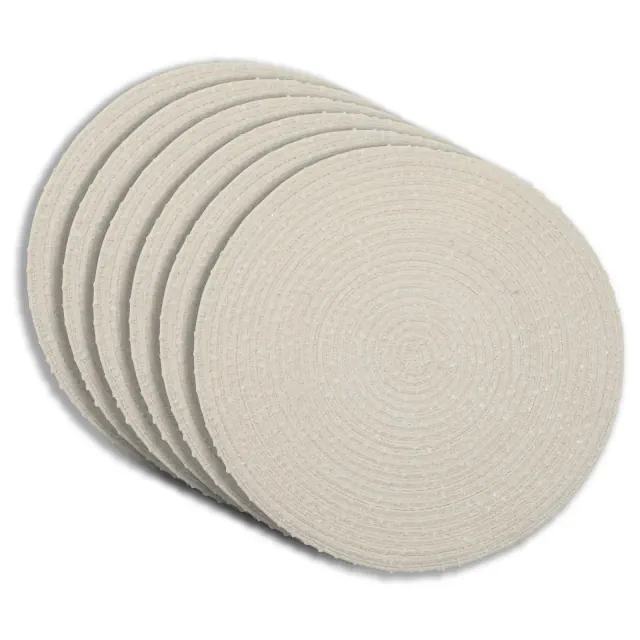 Dainty Home Boucle 15" Round Woven Placemats Set of 6 - Reversible & Non-Slip Table Mats - White
