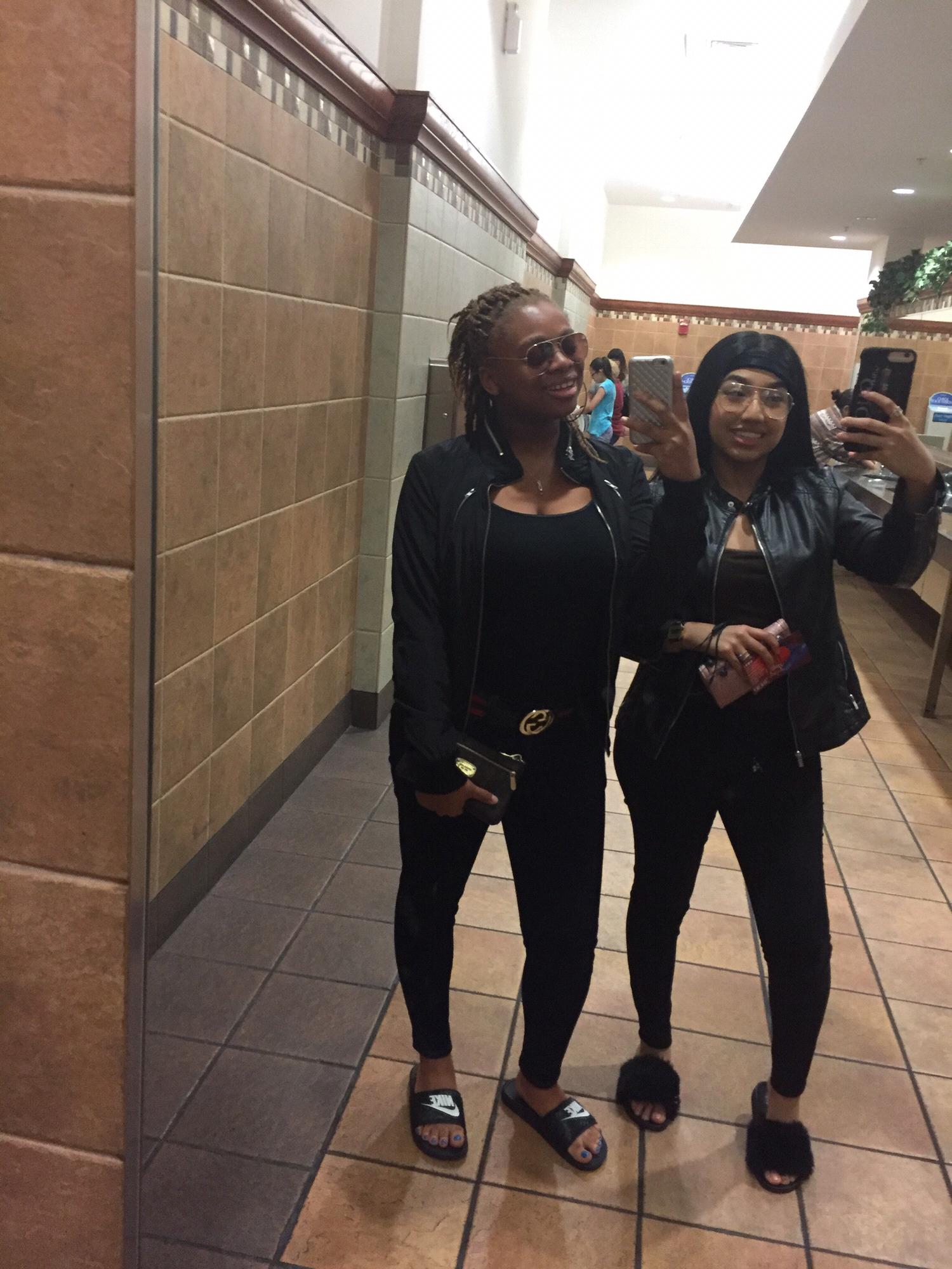 Kyla and her maid of honor, Sthefani at the mall