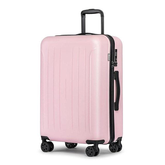 KYME 24 Inch Checked Luggage, Durable Hardcase with TSA Lock & Smooth Spinner Wheels, Pink