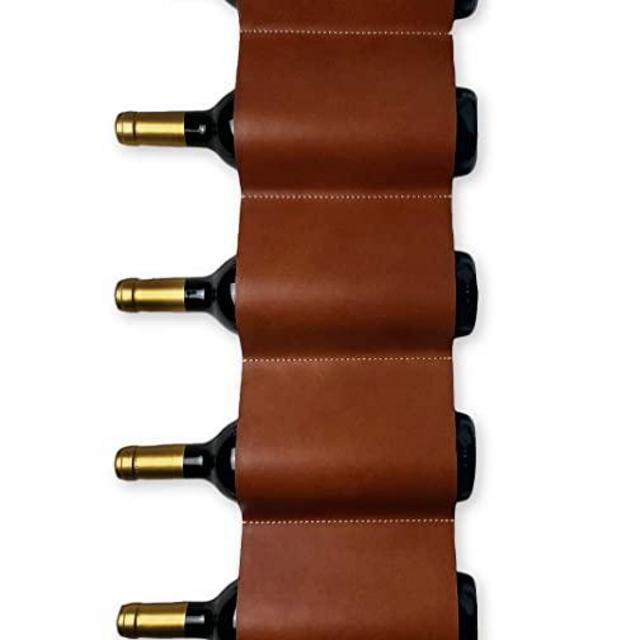 Leather Wall Mounted Wine Rack - Hanging Wine Rack for 6 Bottles. Leather Wine Holder Makes Ideal Wine Gifts. This Elegant Rustic Wine Holder is a Unique Gift for Wine Lovers
