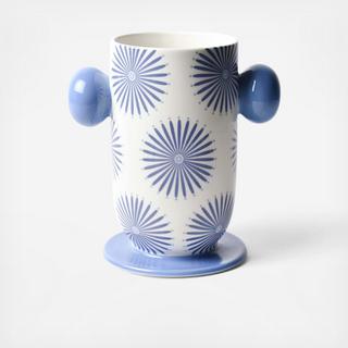 Iris Blue Large Cylinder Vase with Knob Handles
