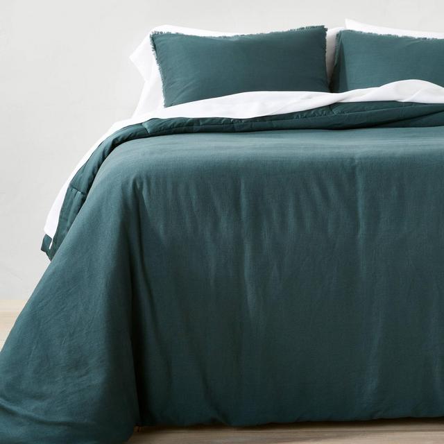 King/California King Heavyweight Linen Blend Comforter & Sham Set Dark Teal Blue - Casaluna™