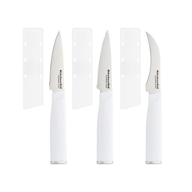 KitchenAid Paring Knife Set, High Carbon Stainless Steel Kitchen Knife Set, Razor-Sharp Blades, 3 Piece, White