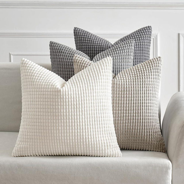 MIULEE Timeless Neutral Pillow Covers 18x18 Inch Set of 4 Mid Century Modern Grey Throw Pillows Rustic Corduroy Couch Pillowcases Nordic Home Decor for Sofa Cushion Living Room Bed