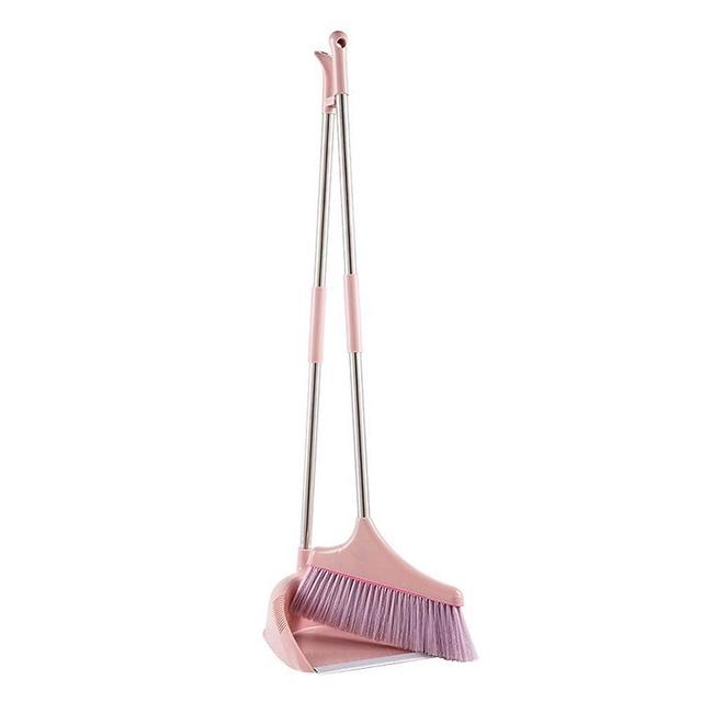 RisoAmarolj Broom + Dustpan,2Pcs Lobby Kitchen Livingroom Detachable Broom Dustpan Household Cleaning Tools - Pink