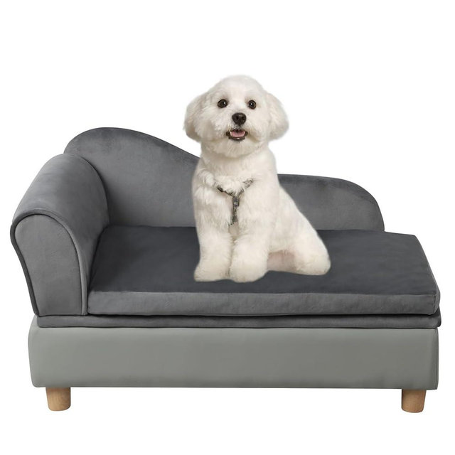 Pet Bed Sofa, Puppy Bed with Storage, Small Dog Couch with Removable & Washable Cushion, Comfy Pet Couch Bed for Cats & Puppy (Gray)