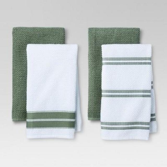4pk Striped Kitchen Towel Green - Threshold™