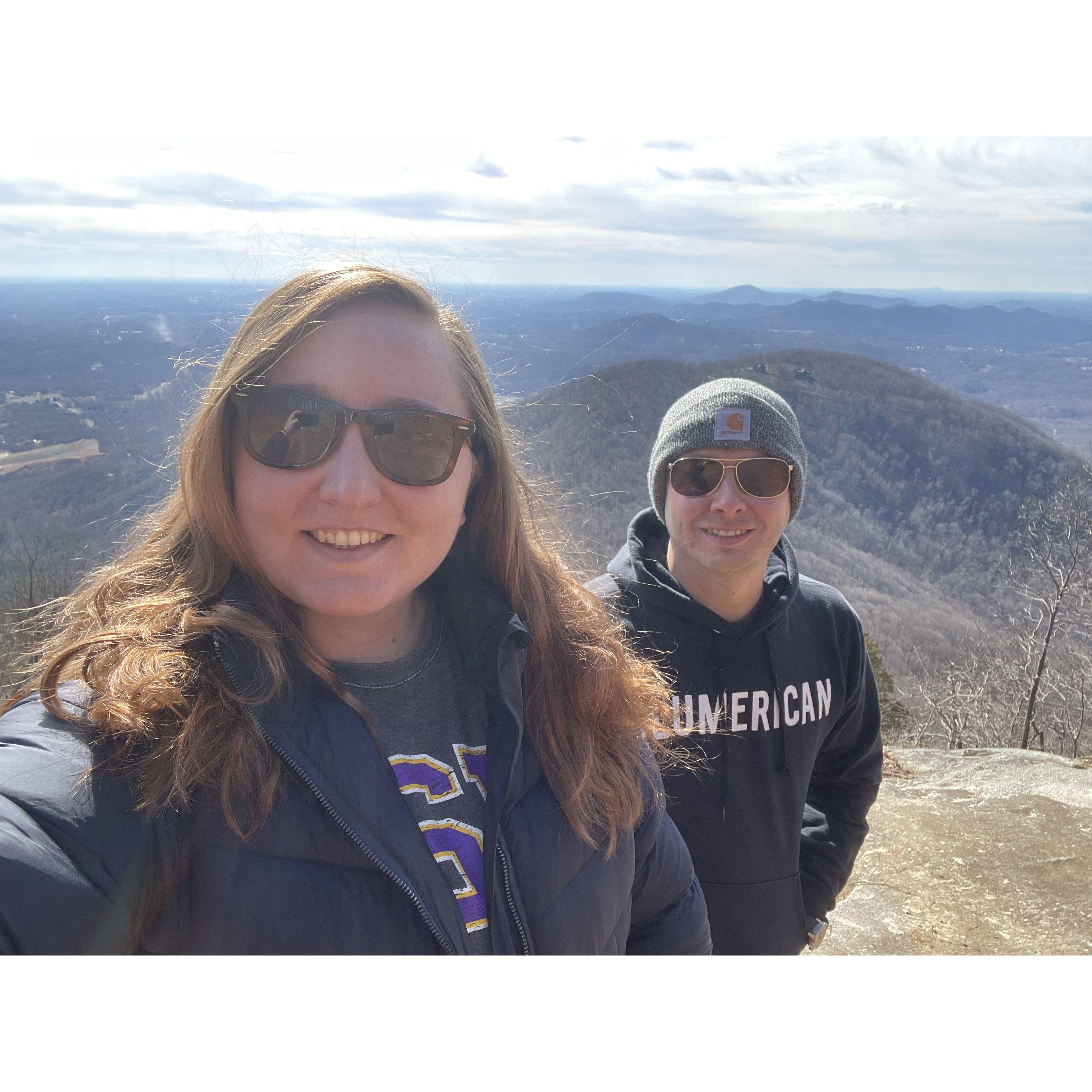 Hiking Mount Yonah during a weekend getaway for Gaby's birthday in Helen, GA