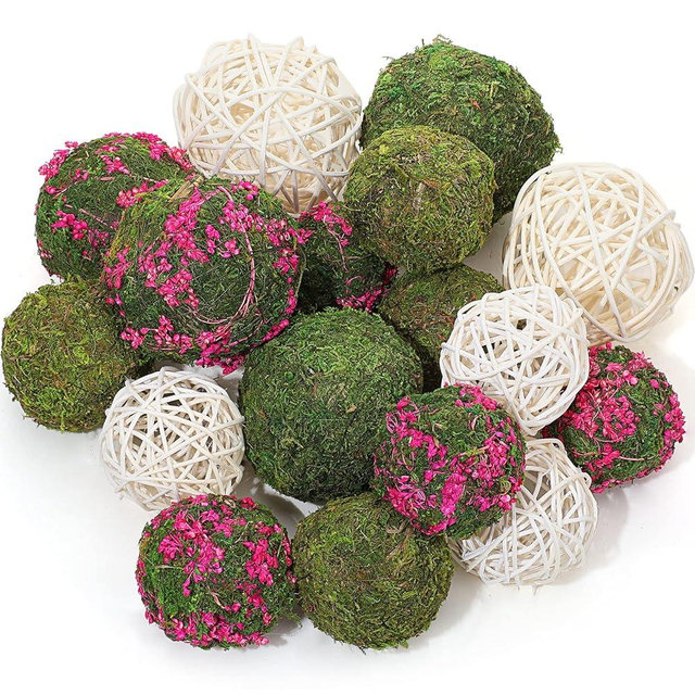 Jetec 18 Pcs Moss Balls Decorative and Wicker Rattan Balls Kit for Centerpiece Bowls Moss Ball with Flower Wicker Rattan Ball Bowl Fillers for Home Vase Garden Wedding Farmhouse Party Table Decor