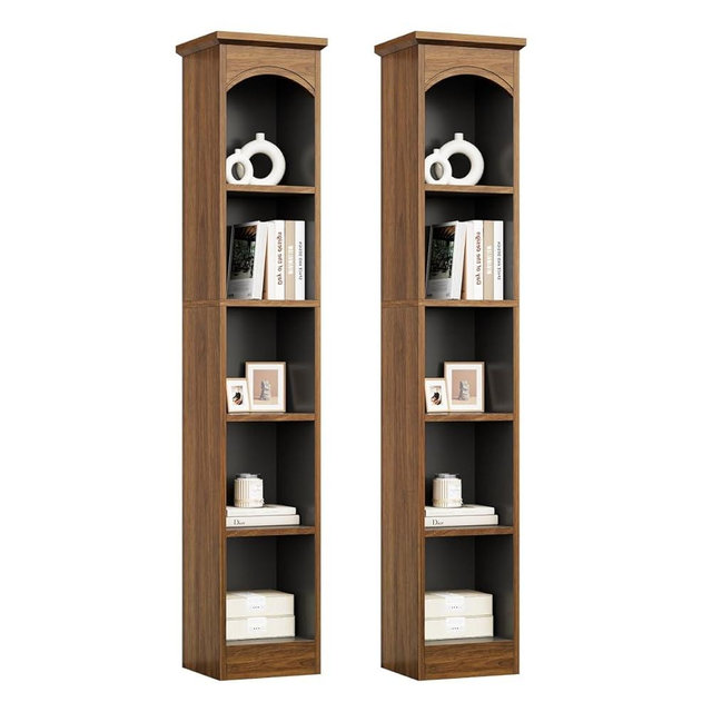 LITTLE TREE 70.9" Tall Bookshelf, 5-Tier Open Bookcase with Cubes, Bookshelves with Storage Space, Freestanding Narrow Bookcase for Home Office, Brown, 2 Pack
