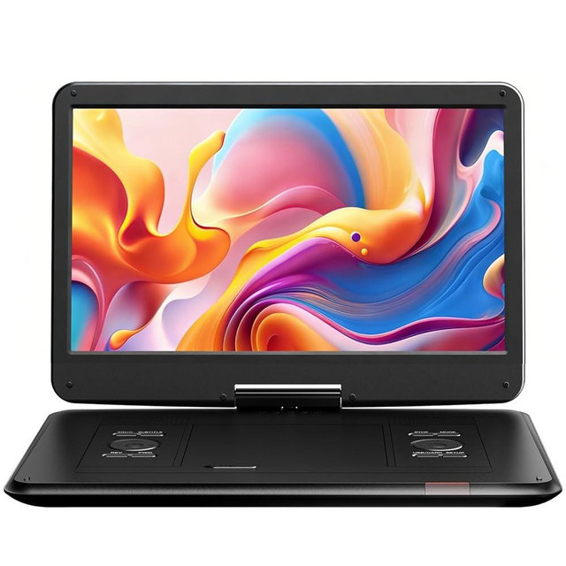 Yoton 17.5" Portable DVD Player with 15.6" HD Swivel Screen for for Kids Elderly, 6 Hours Working Time with Built-in Battery, Dual Stereo Speakers, USB/SD/TV Sync/Multiple Disc Formats, Black