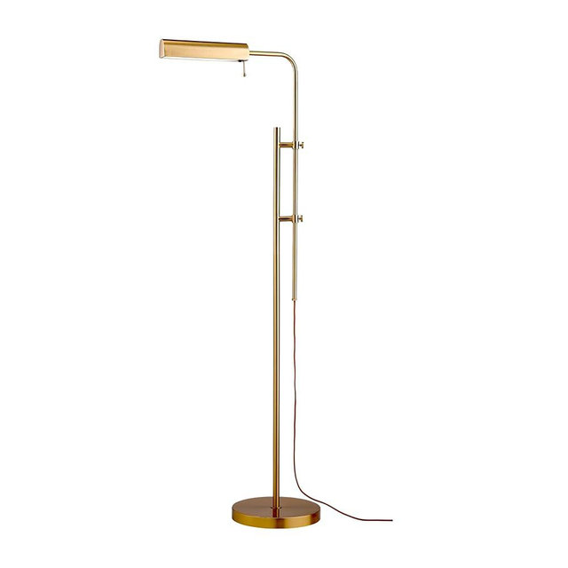 O'Bright Cedric Adjustable Pharmacy Floor Lamp - Industrial Design for Reading, Crafting, Work - 10W LED, Height 45-61 inches - Ideal for Living Room, Bedside, Office - Antique Brass (Gold)