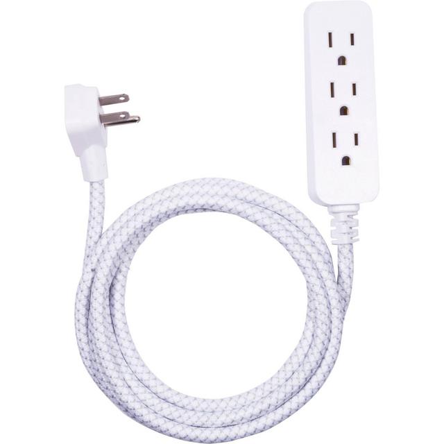 Philips 3-Outlet Surge Protector with 8ft Braided Extension Cord, Gray, White
