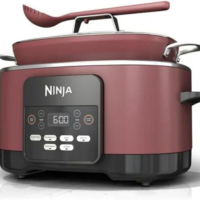 Ninja Foodi PossibleCooker PRO MC1000 8.5Qt Multicooker 8 in 1 Slow Cooker, Dutch Oven, Steam Bake Roast Sear Sauté Bread Maker Warmer, Glass Lid, Integrated Spoon, Nonstick (Cherry)