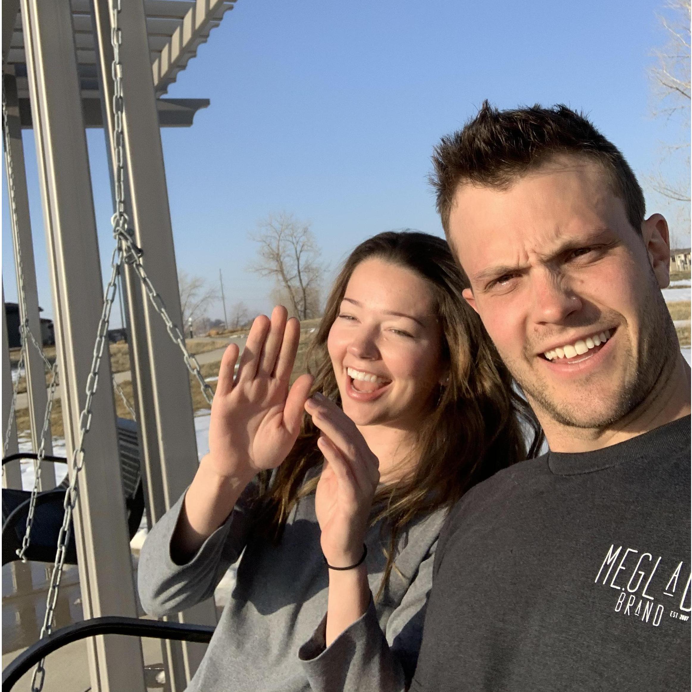 Not our best selfie 😂 Gotta show you the real ones too. This is however at one of our favorite spots - a bench swing on a lake by my house. Great for talking and watching sunsets and fish jump!