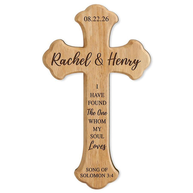 IZI POD Our Wedding Day Personalized Wood Cross, Wooden Sign Gifts for Couples Her Him Women Men, Religious Wedding Decorations, Gift for the Couple Sign, Bible Verse Christian Wall Decor 1