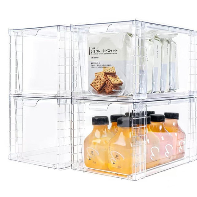Zero Zoo 4Pack Large Stackable Storage Drawers,Clear Acrylic Organizers with Handle,Easily Assemble for Kitchen Undersink,Bathroom,Cabinet,Makeup,Closet,Medicine,Pantry Organization Bins