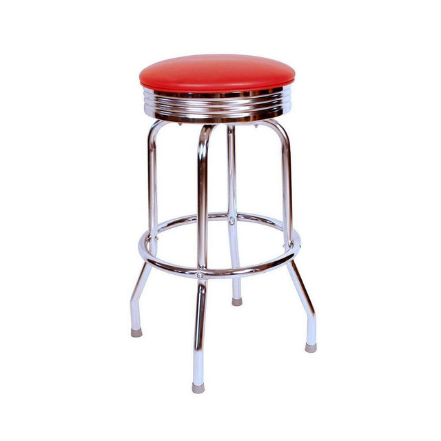 Richardson Seating 1950S Chrome Swivel bar Stool with Seat Metal, 30", Red