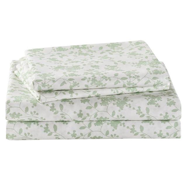 Queen Sheet Set Green Leaves Bedding Sheets Printed Sheets - 4 Piece Soft Microfiber Botanical Patterned Fitted Sheet with 15" Deep Pocket