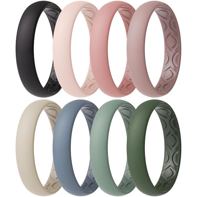 ThunderFit Women Breathable Silicone Bridal Rings Sets For Her, Wedding Bands - 4mm Wide, 1.5mm Thick - 1-12 Variety Multipack