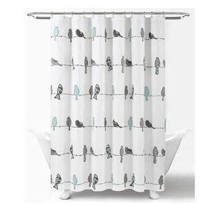 Lush Decor Rowley Birds Shower Curtain, 72” W x 72” L, Blue & Gray - Colorful Floral Bird Pattern - Whimsical & Playful Bird Shower Curtain - Farmhouse, Coastal, & Boho Bathroom Decor