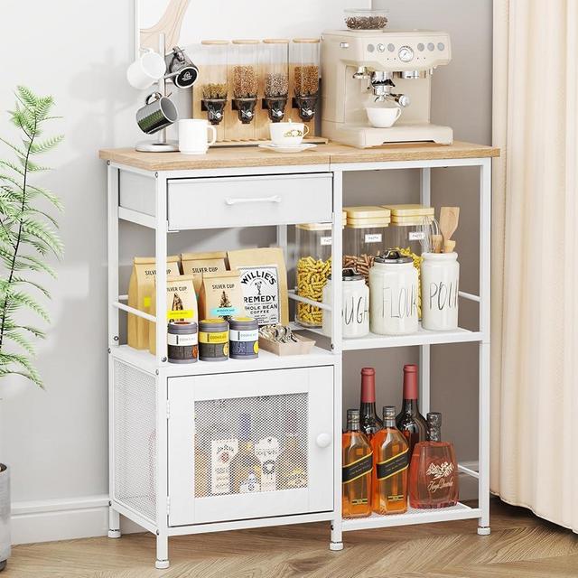 SWTYMIKI Coffee Bar Cabinet for Home - Farmhouse Coffee Stand Station Multi-Purpose Storage Cabinet with Adjustable Feet, Drawers - Kitchen Bar Table for Living Room, Corner, Small Space, White