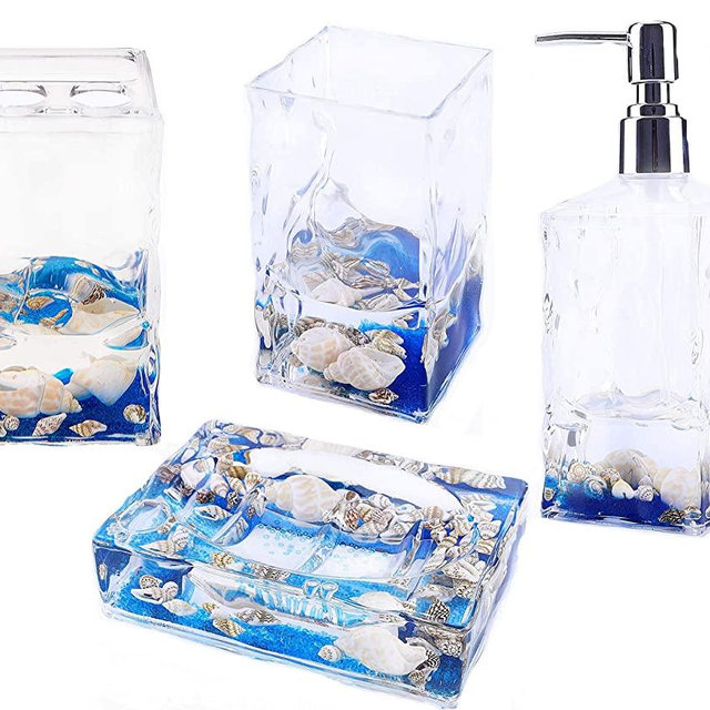 Locco Decor 4 Piece Acrylic Liquid 3D Floating Motion Bathroom Vanity Accessory Set Shell