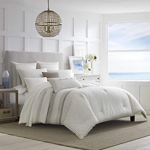 Nautica Home | Saybrook Collection | 100% Cotton Cozy & Soft, Durable & Breathable Striped Reversible Duvet Cover with Matching Shams, 3-Piece Bedding Set, King, Beige