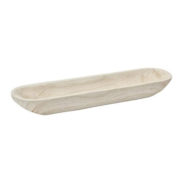 Creative Co-Op Decorative Paulownia Wood Bowl, White Tray