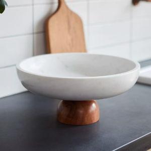 Marble + Wood Footed Serving Bowl