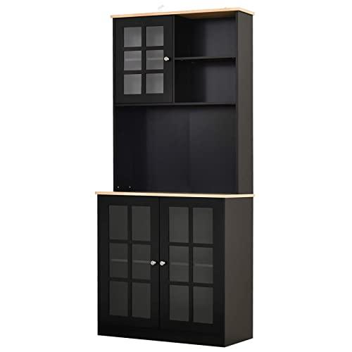 HOMCOM 72" Modern Kitchen Solid Storage Kitchen Cabinet Pantry with Sleek Minimal Design & Ample Storage Space, Black
