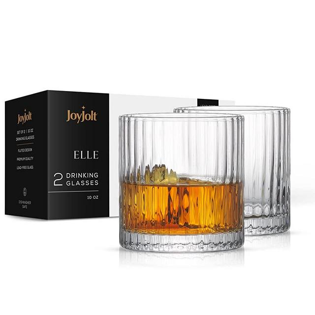 JoyJolt Elle Fluted Highball Juice Tumblers Glass - Set of 2