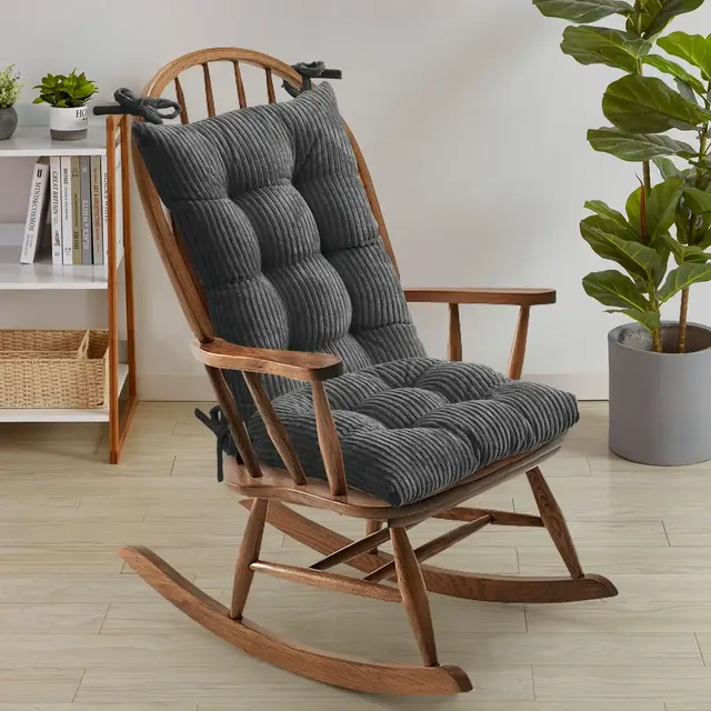 Velvet Rocking Chair Cushion 2 Piece Tufted Non Slip Set of Upper and Lower Cushions, Gray