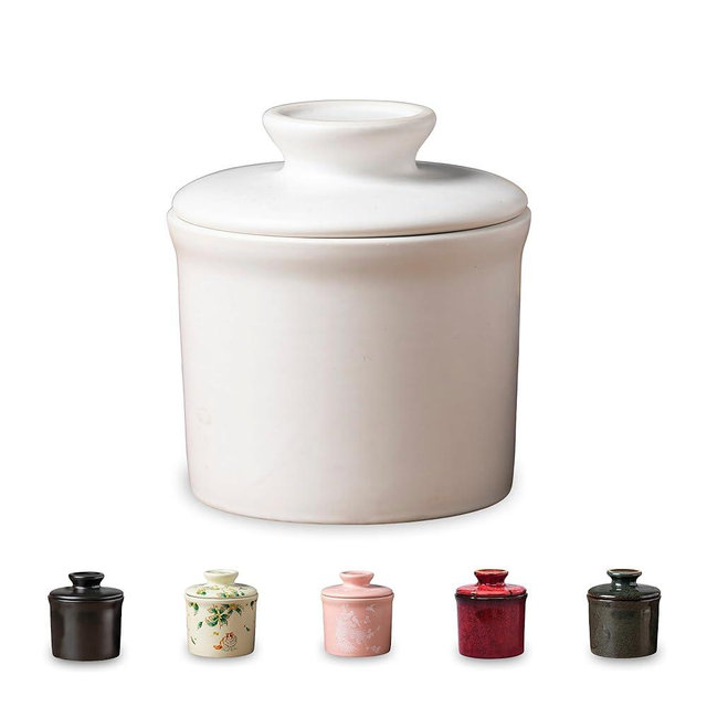 Teapeak Porcelain Butter Keeper Crock - Ceramic Butter Dish with Water Line for Countertop, Keep Butter Fresh (White)