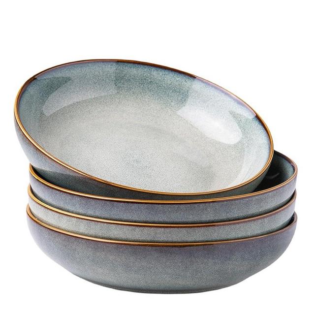 AmorArc 8.5'' Large Pasta Bowls, 36oz Stoneware Pasta Serving Bowls Set of 4 for Kitchen, Wide Bowls for Pasta,Salad,Oatmeal, Microwave Safe, Reactive Glaze