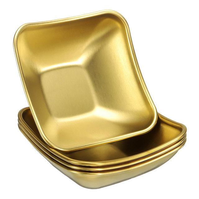 Unique Bargains Stainless Steel Divided Appetizer Sushi Soy Dipping Sauce Dishes 4 Pcs Gold 1 Compartment