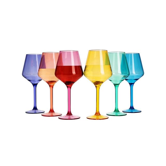 The Wine Savant Acrylic Colored European Style Crystal, Stemmed Wine Glasses, Acrylic Glasses, Set of 6