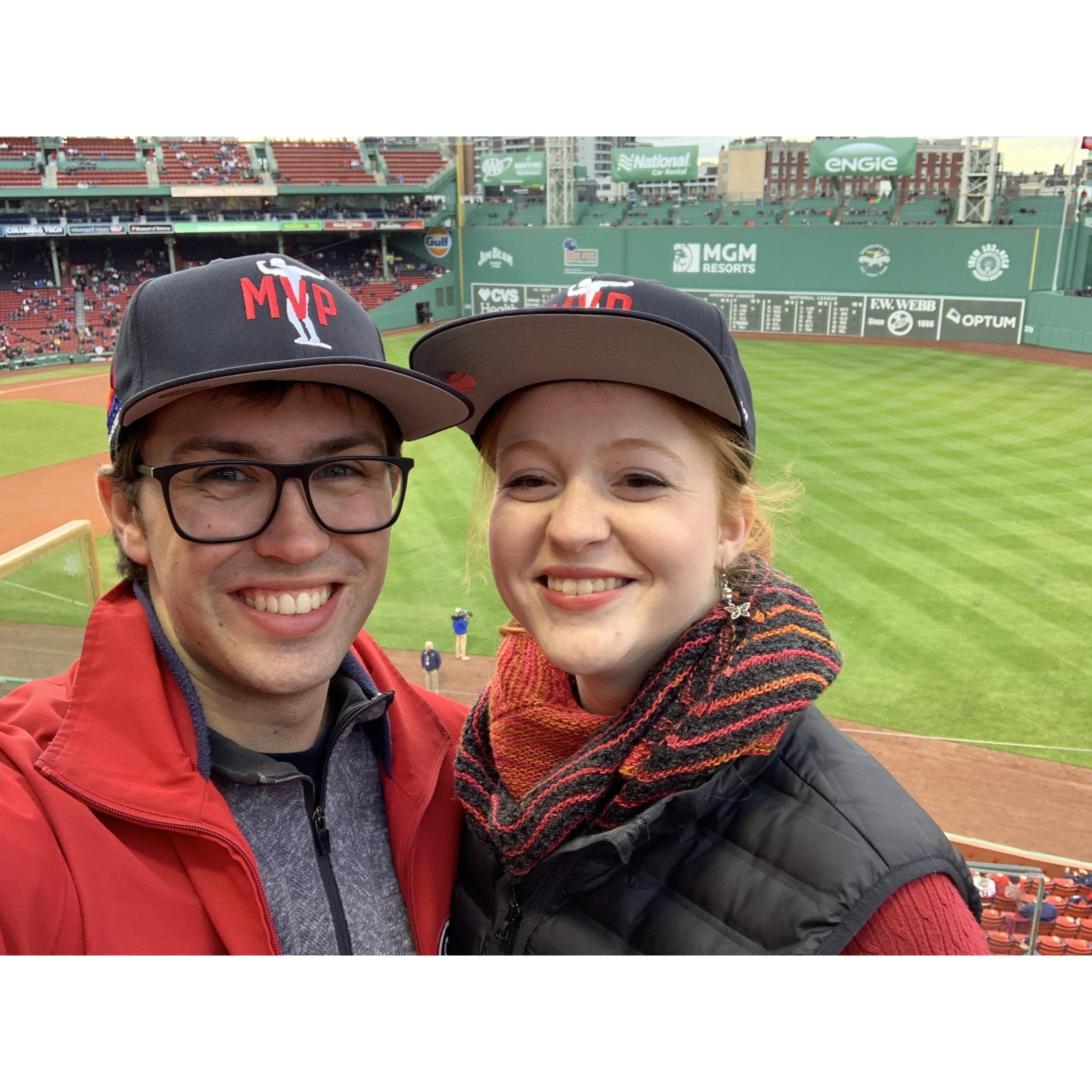 Our very first Red Sox Game together, a cold evening. April 30, 2019 (Red Sox 5, Athletics 1, a good omen)