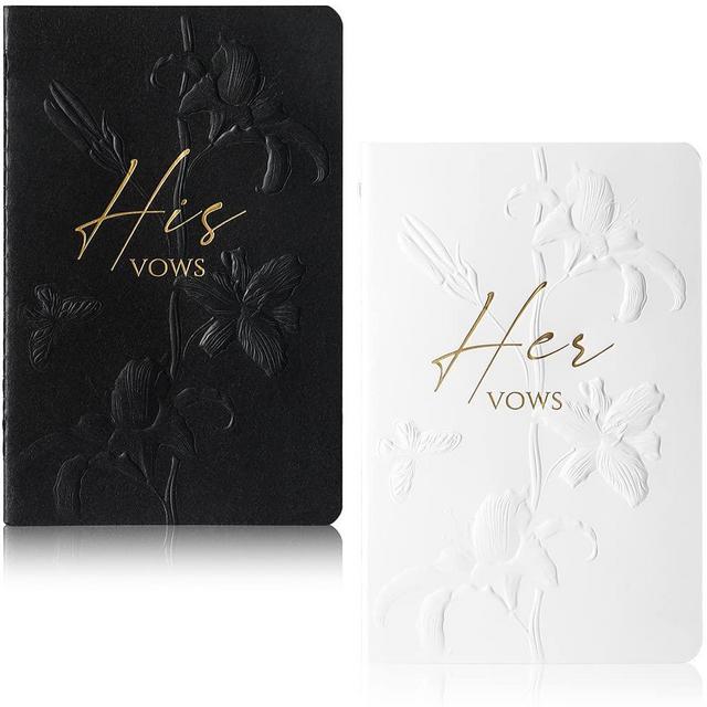 molekaus Vow Books for Wedding Vow Books wedding gift for bride and groom Vows Book his and hers with 28 Pages-5.5 * 3.5 In Wedding Notebook with Gilded Font Set of 2 （White and Black）