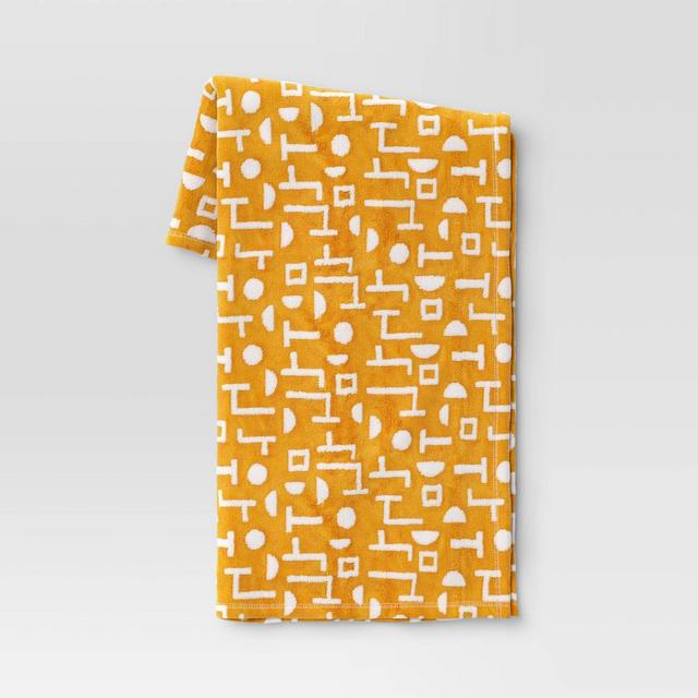 Patterned Angular Geometric Jacquard Faux Shearling Throw Blanket Yellow - Room Essentials™