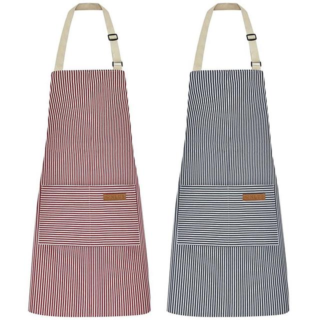 NLUS 2 Pack Kitchen Cooking Aprons, Adjustable Bib Soft Chef Apron with 2 Pockets for Men Women (Blue Pinstripes/Pink Pinstripes)