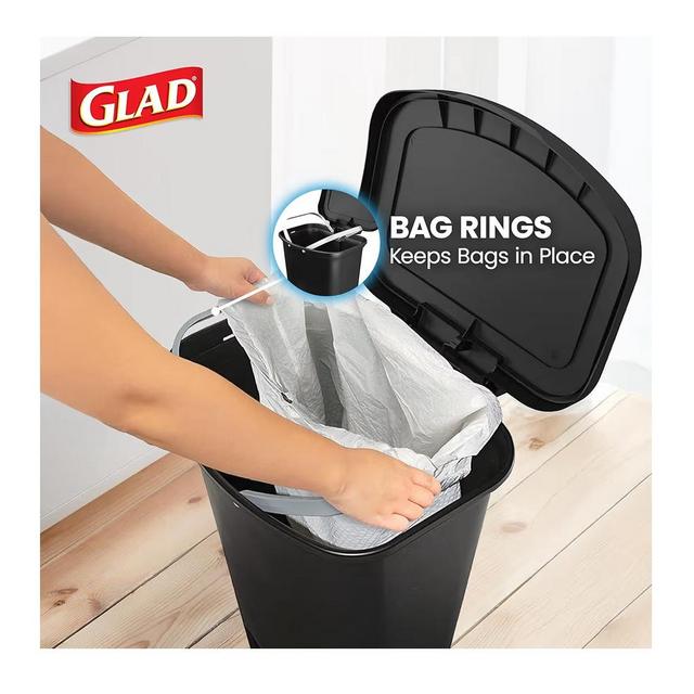 Glad 13 Gallon Trash Can | Plastic Kitchen Waste Bin with Odor Protection of Lid | Hands Free with Step On Foot Pedal and Garbage Bag Rings, Black