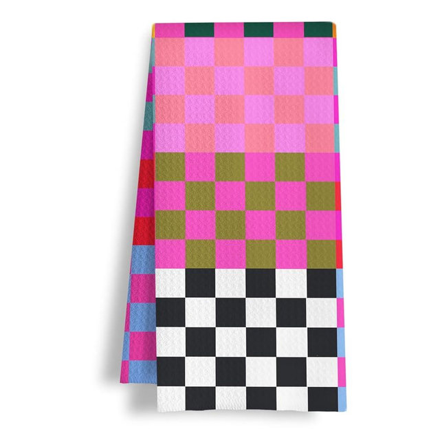 HSIASHENG Preppy Checkered Kitchen Towels, Vibrant Funky Checkered Dish Tea Towels, Retro Trendy Plaid Checkerboard Decorative Hand Towel for Bathroom Kitchen Spa Gym, 16x24 Inch