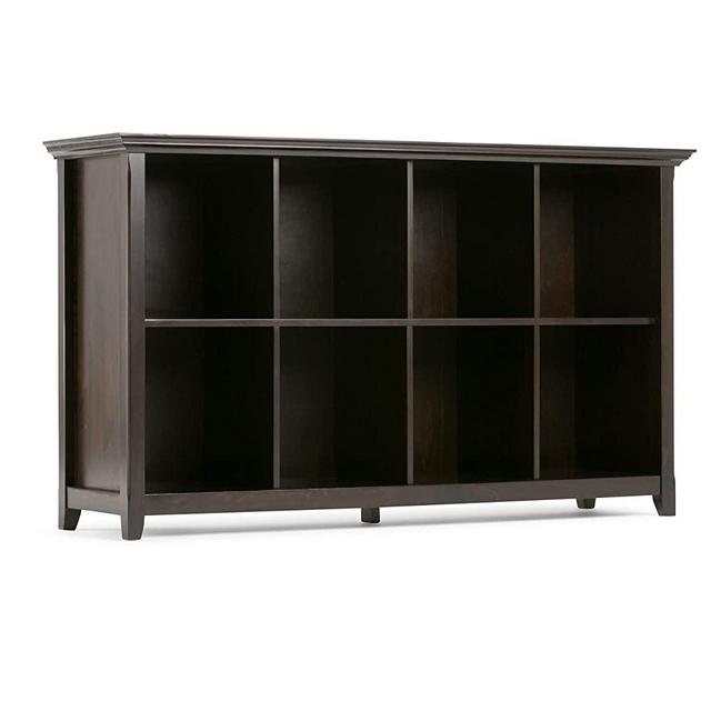 SIMPLIHOME Amherst SOLID WOOD 57 inch Wide Transitional 8 Cube Bookcase Storage Sofa Table in Hickory Brown with Storage, 8 Shelves, for the Living Room, Entryway and Bedroom
