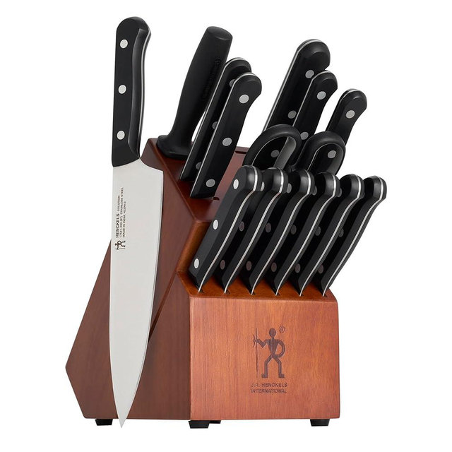 HENCKELS Solution Razor-Sharp 15-pc Knife Block Set, German Engineered Informed by 100+ Years of Mastery, Walnut