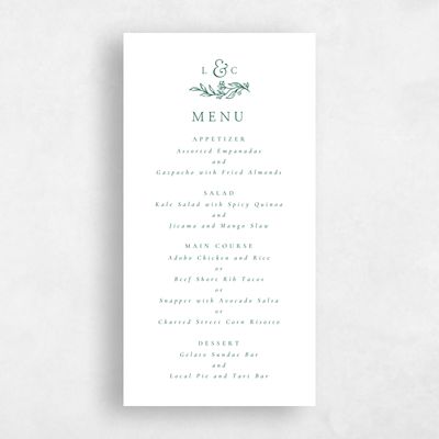 White Greenery Wedding Menu - Fiora