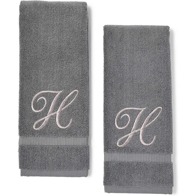 Juvale 2 Pack Monogrammed Hand Towel, Embroidered Letter H (16 x 30 in, Grey)