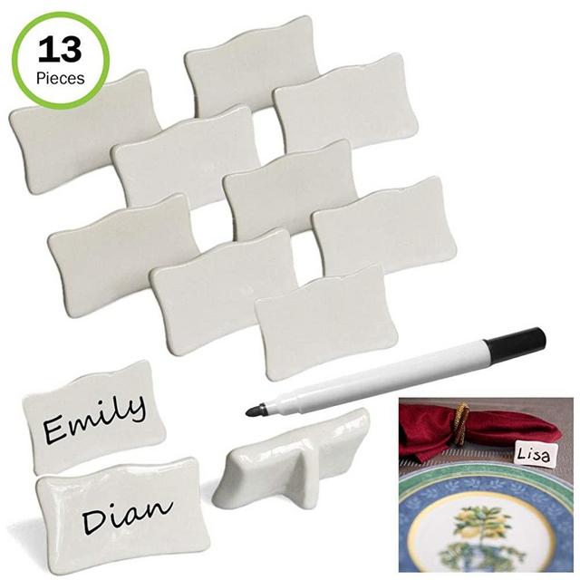 Evelots Place/Name Cards-Porcelain-Reusable-With Marker-Easel Back-13 Piece Set